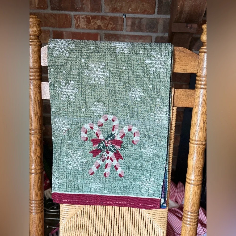 Holiday Candy Cane Table Runner in Green and Red 68” long NEW